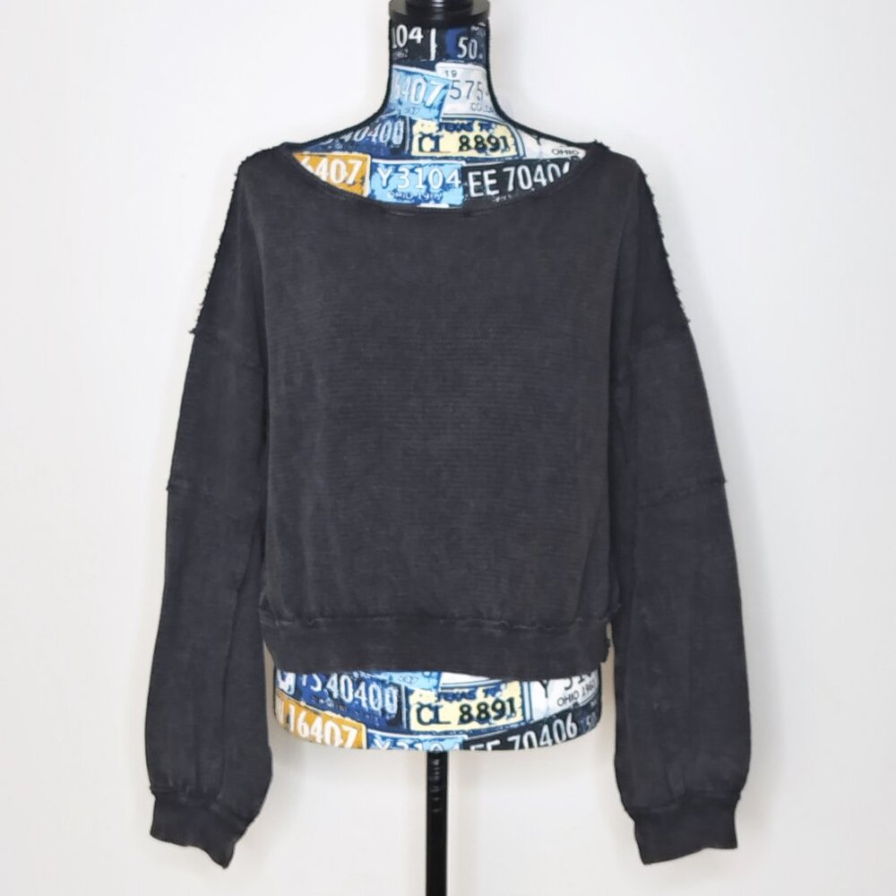 FREE PEOPLE Ife Pullover Sweater Thermal Textured Waffle Knit Crop Exposed Seams - Picture 3 of 16